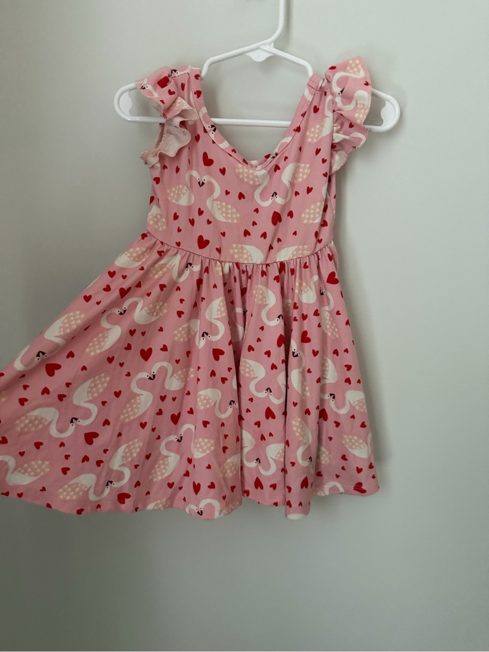 Dot Dot Smile Pink Swan Heart Flutter Sleeve Dress